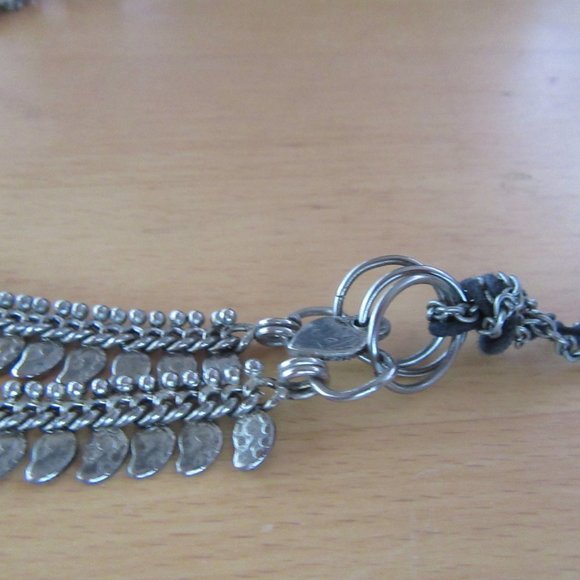 Silver tone textured fringed chain necklace - Picture 8 of 8